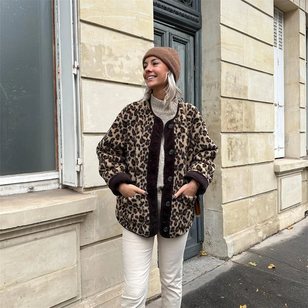 Hailey - Stilvolle Chic Leopard-Print O-Neck Herbstjacke für Damen