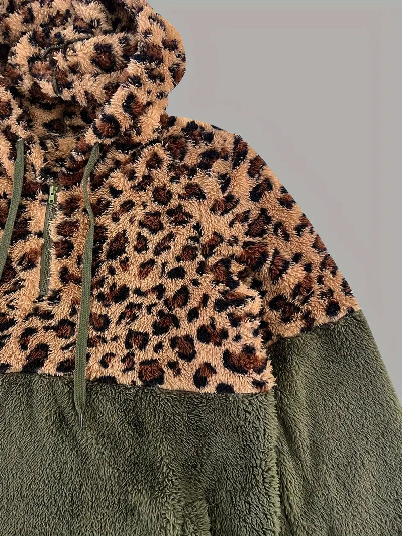 Gordane |Leopard Druck Farbe Block Hoodie Sweatshirt für Frauen