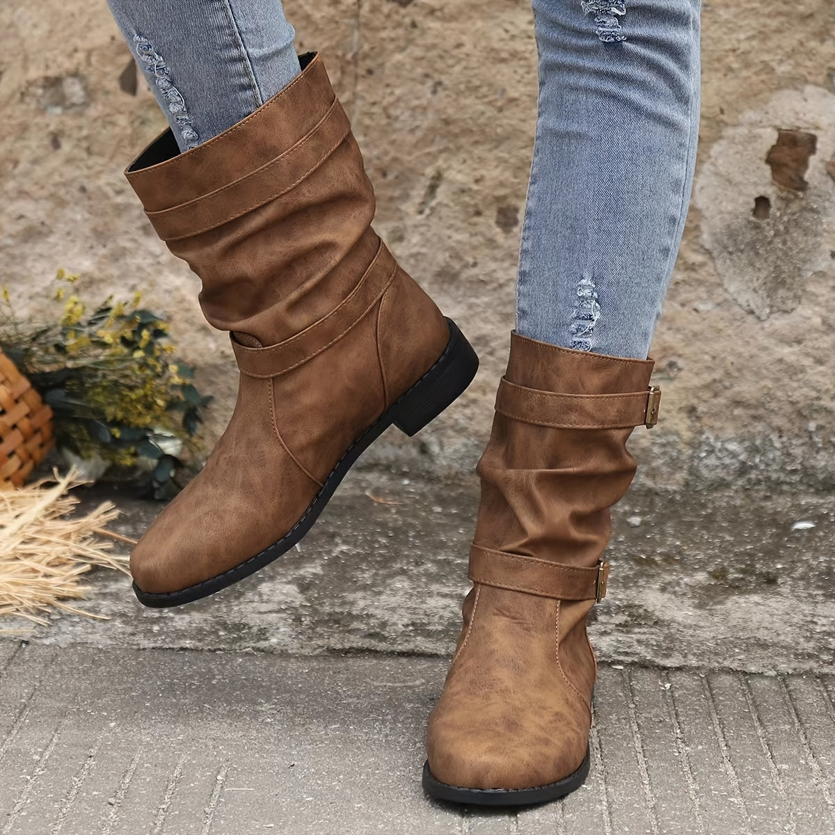 Julie - Lässige Herbst Vintage Slouchy Schnallen Stiefeletten für Damen