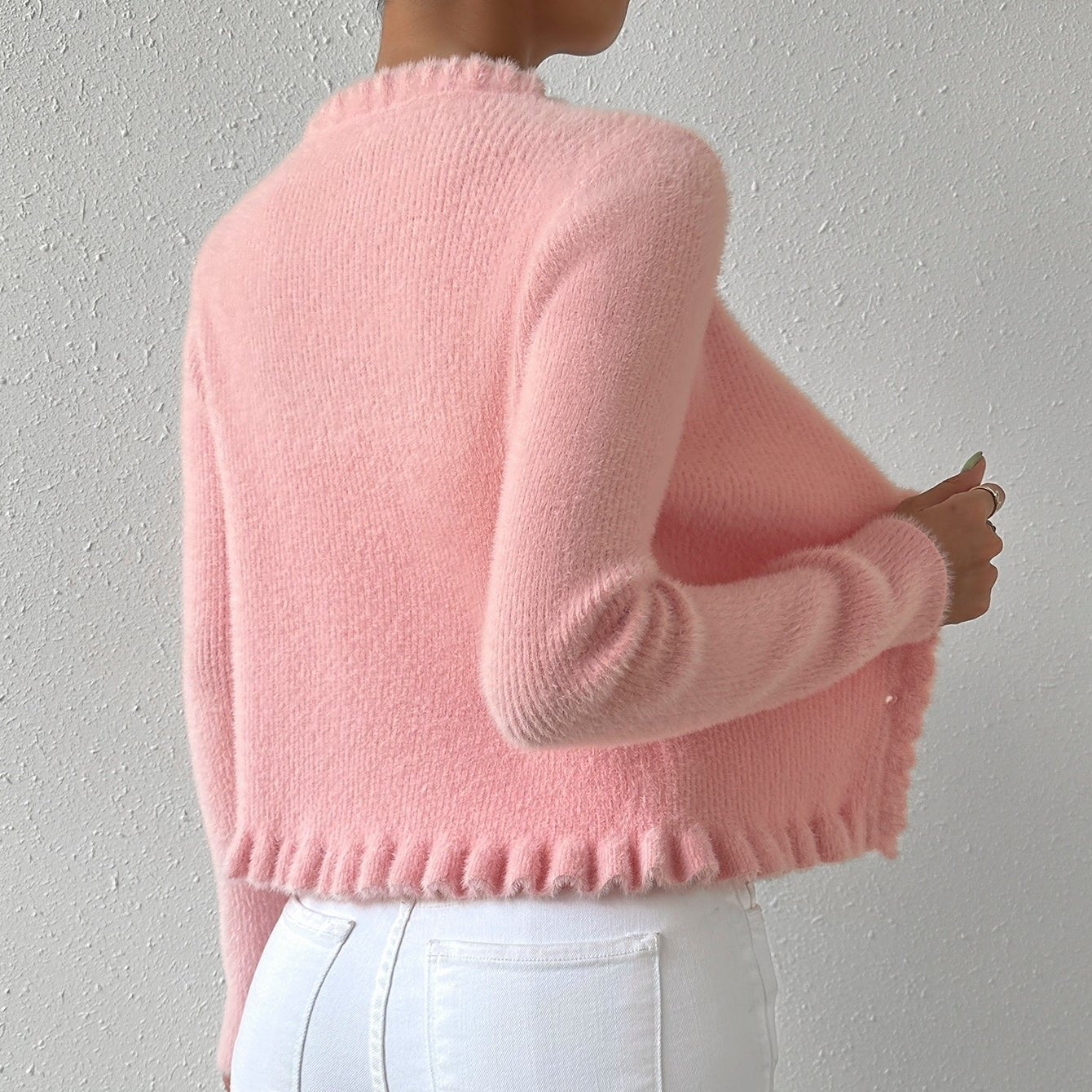 Callie - Stilvolle und Chice Herbst Strickjacke mit Rüschenbesatz für Damen