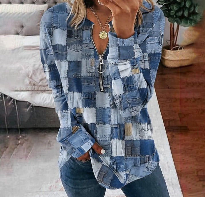 FallStil - Chambray Distressed Patchwork Top