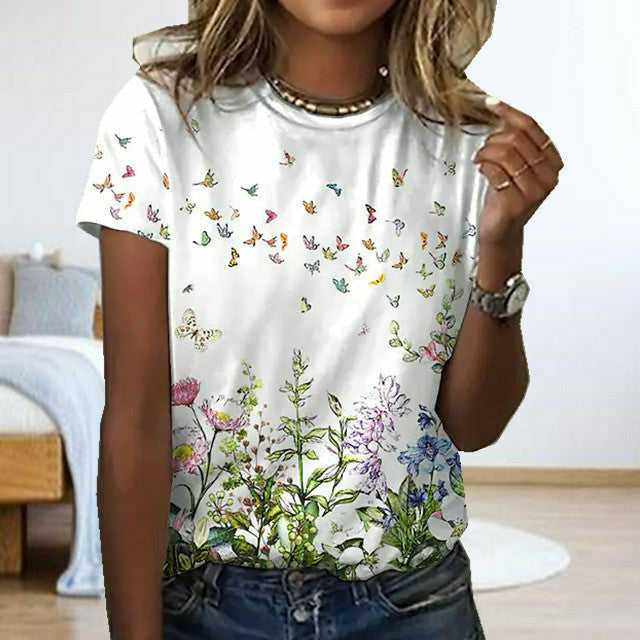 Lässiges T-Shirt Mit Blumendruck