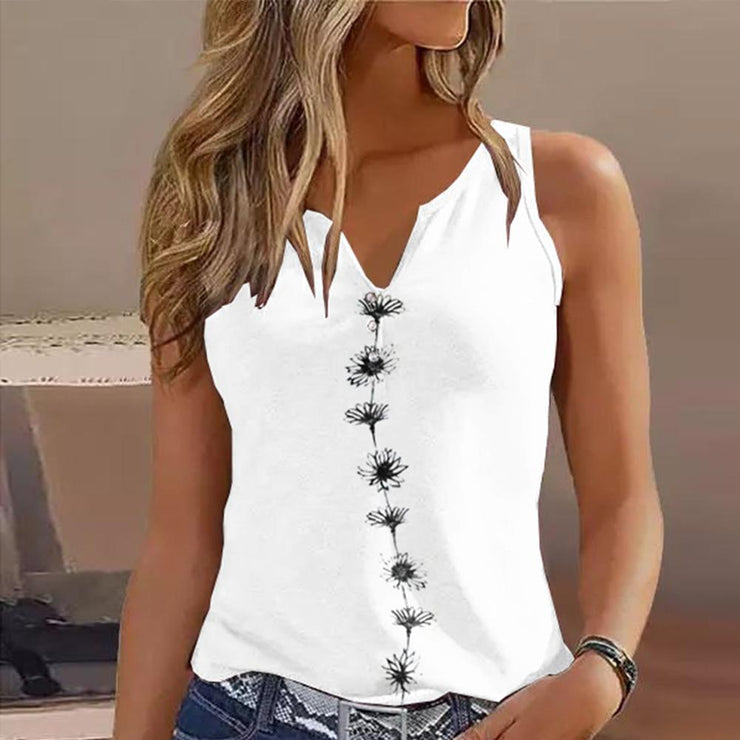 PureWear - Weißes ärmelloses Daisy Tank-Top mit gekerbtem Ausschnitt