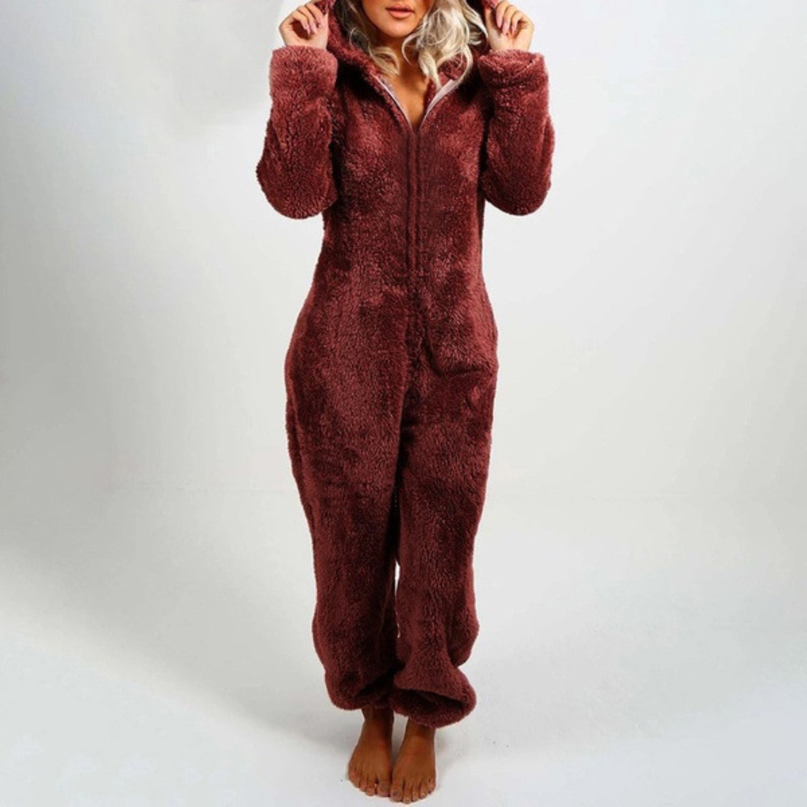 Tessa - Stilvolle Schicke Winter Overall Pyjama mit Kapuze für Damen