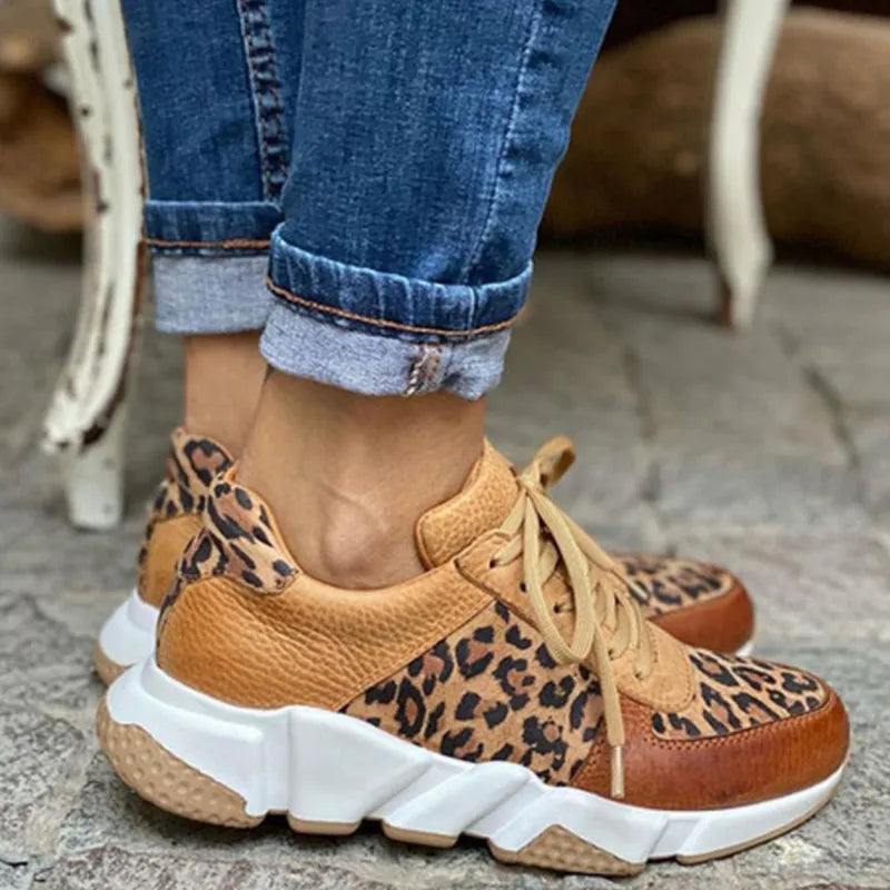 Lenora  - Lässige vulkanisierte Leopard Sneakers mit dicken Sohlen