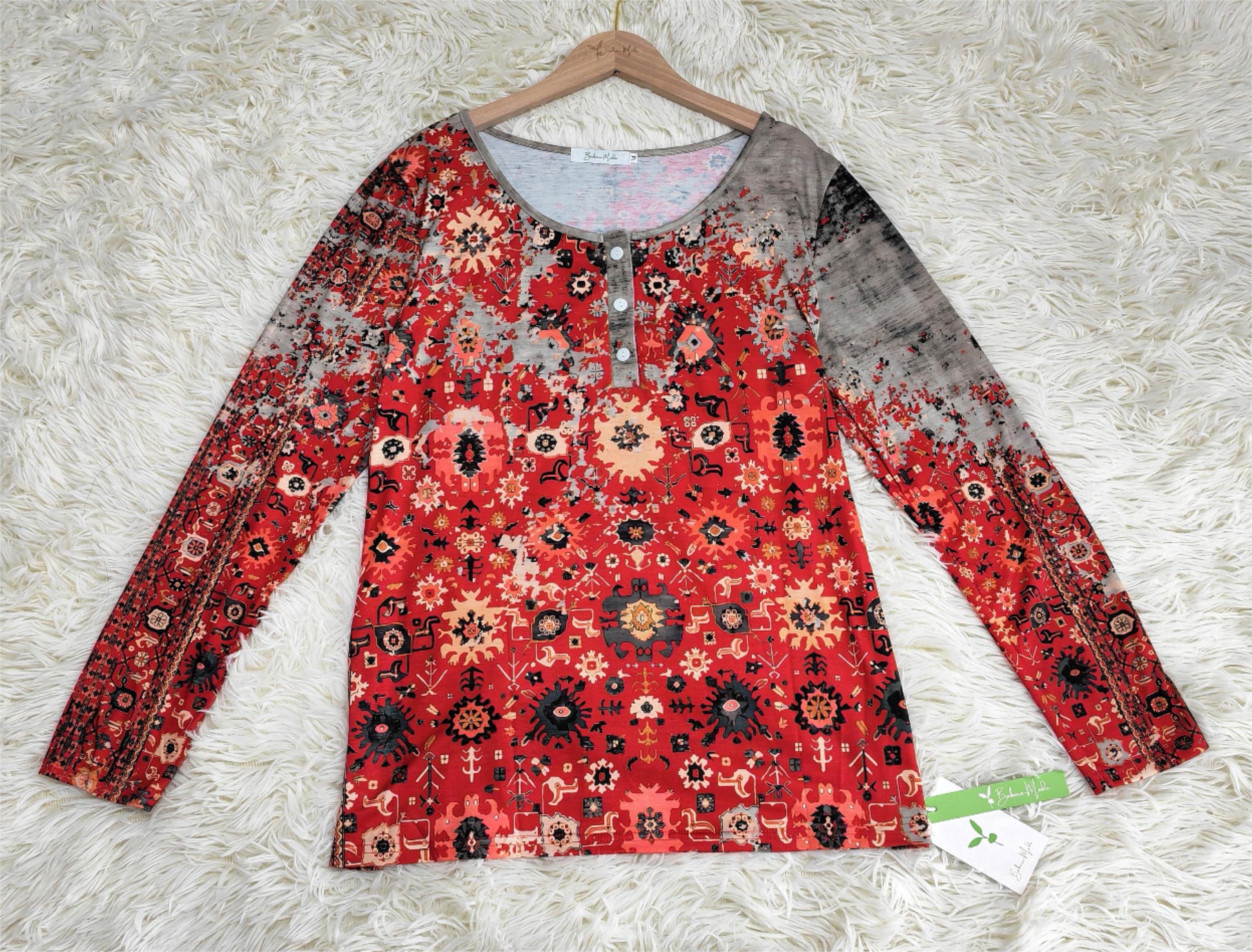 FallStil - Retro Herbst Azteken Druck Langarm Top