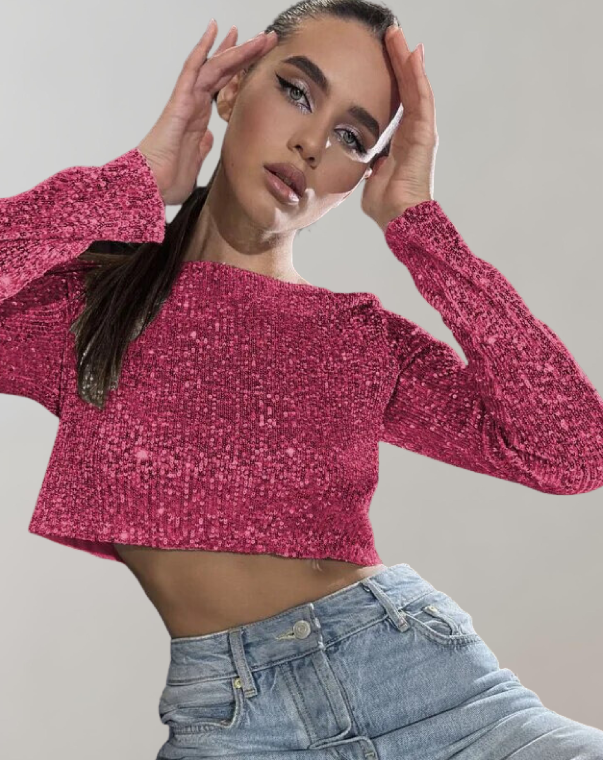 Quintina - Damen - Glitter Pailletten Crop Top