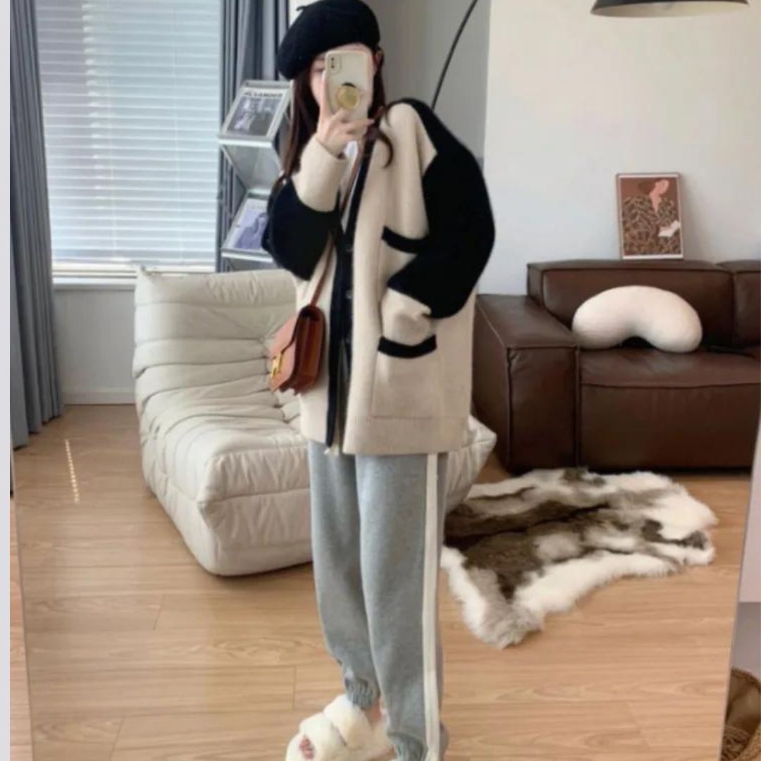 Emery - Oversized-Pullover mit kontrastierenden Bündchen