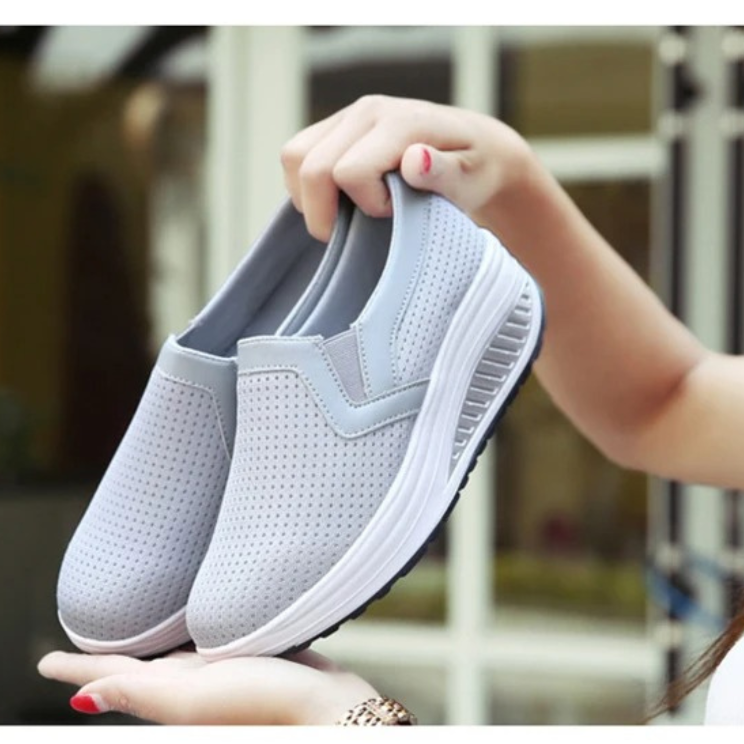 Hilda – atmungsaktive Mesh-Orthopädische Schuhe mit Lederaufnähern