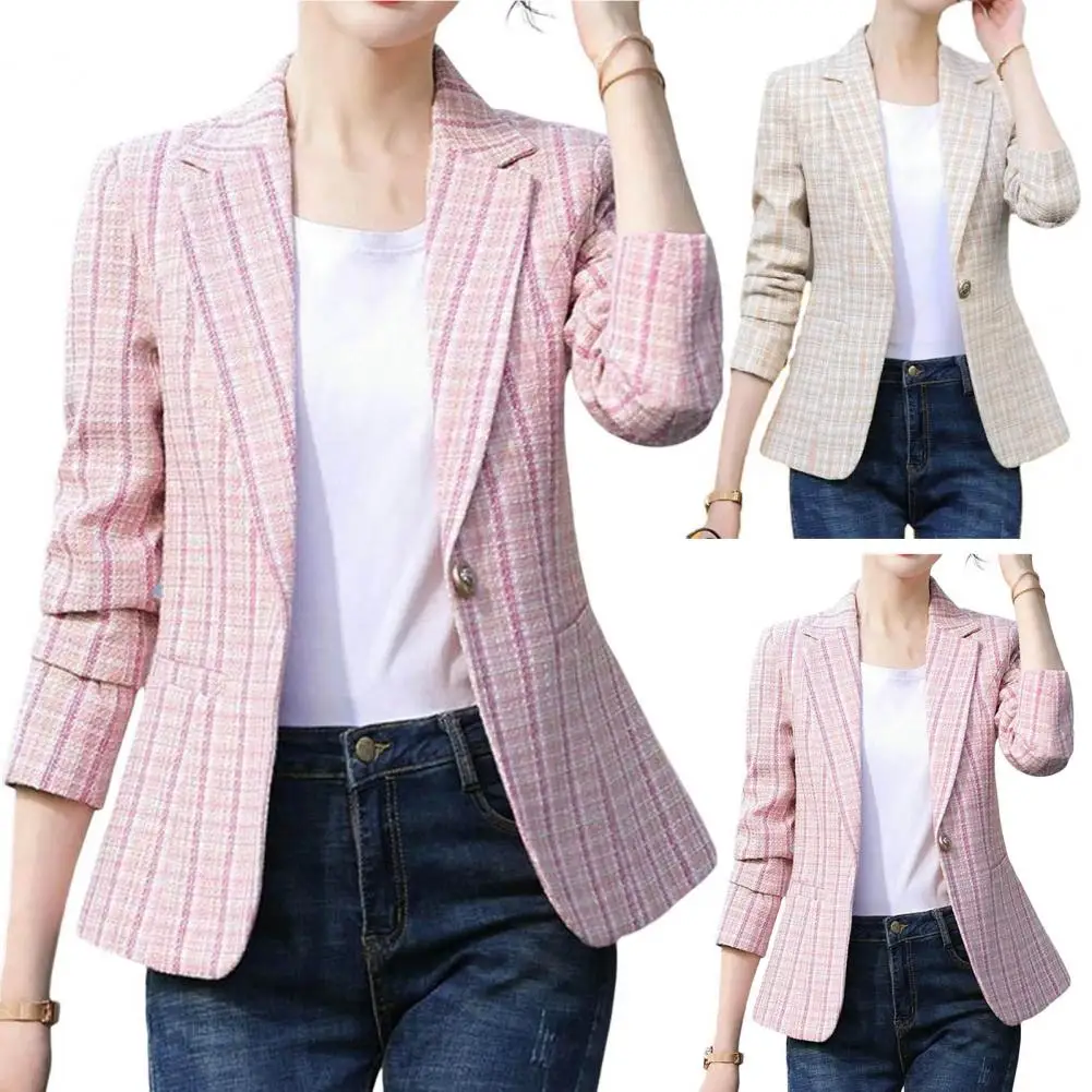 Maya - Stilvoller und Klassischer Karierter Blazer mit Einzelknopfverschluss für den Herbst für Damen