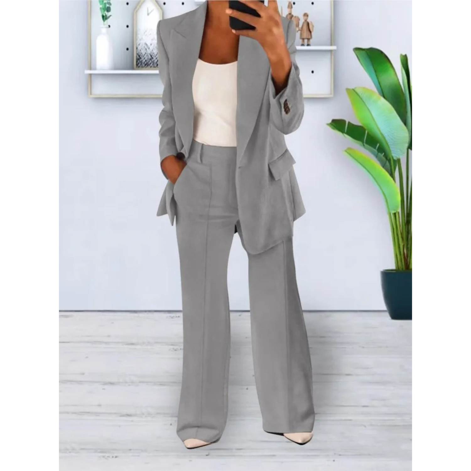 Vexa – farbiges, lässiges Set aus Blazer und Hose mit Tasche