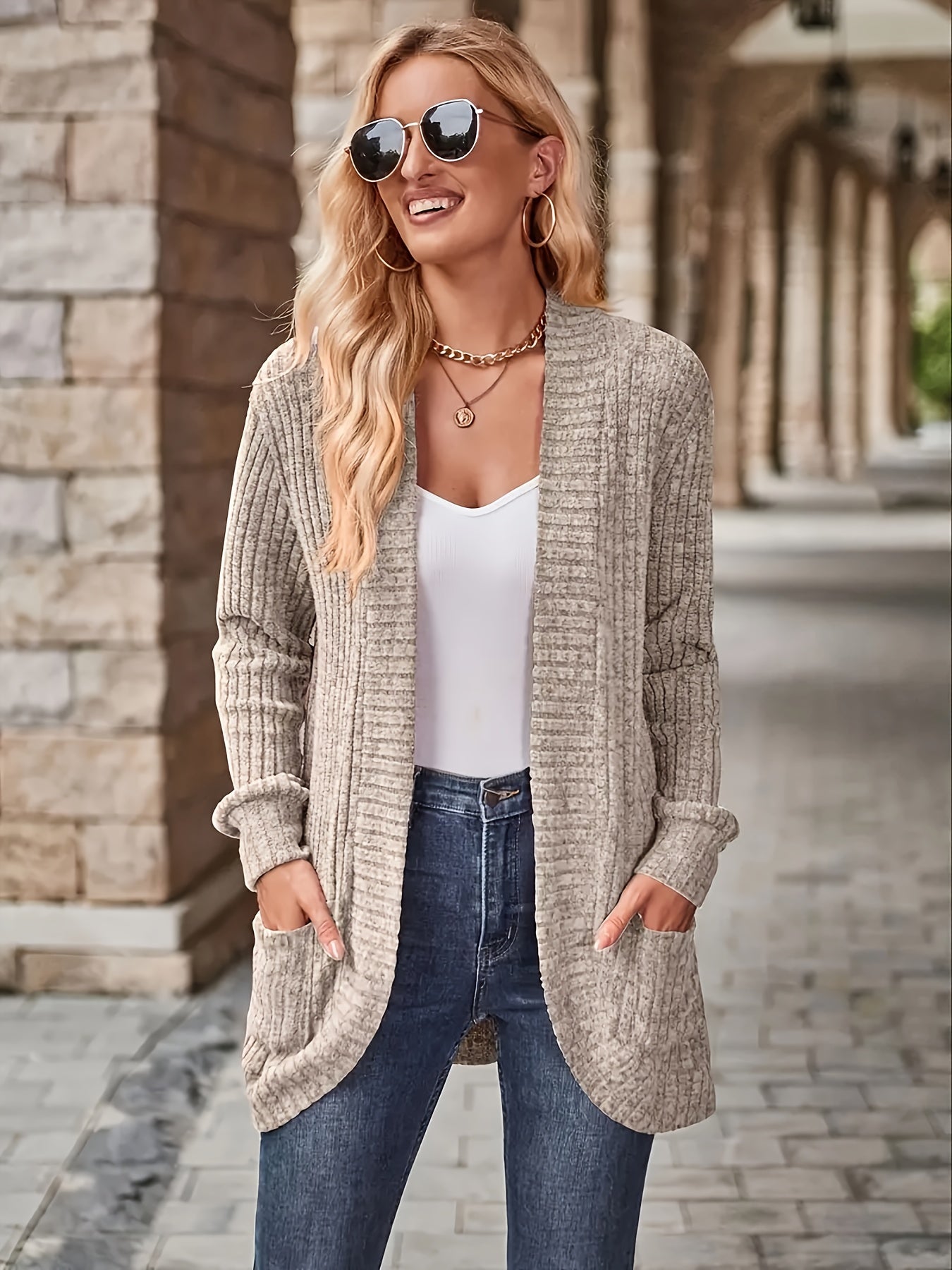 Daisy - Lässige Herbst Strickjacke mit Taschen für Damen