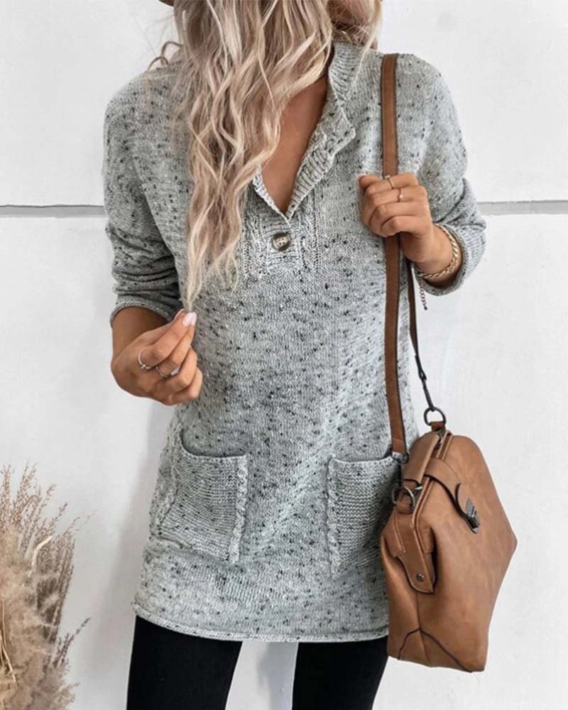 Abigail - Stilvolle Lange grauer Pullover mit Taschen für Damen im Winter