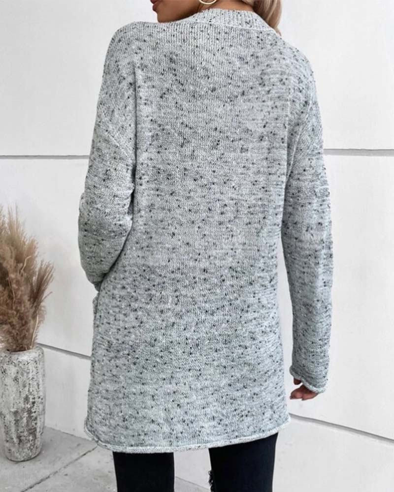 Abigail - Stilvolle Lange grauer Pullover mit Taschen für Damen im Winter