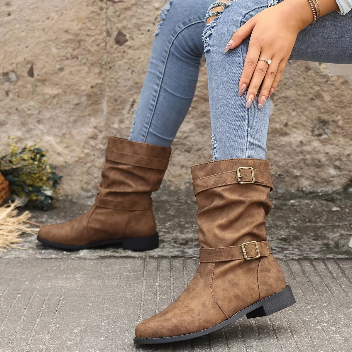 Julie - Lässige Herbst Vintage Slouchy Schnallen Stiefeletten für Damen