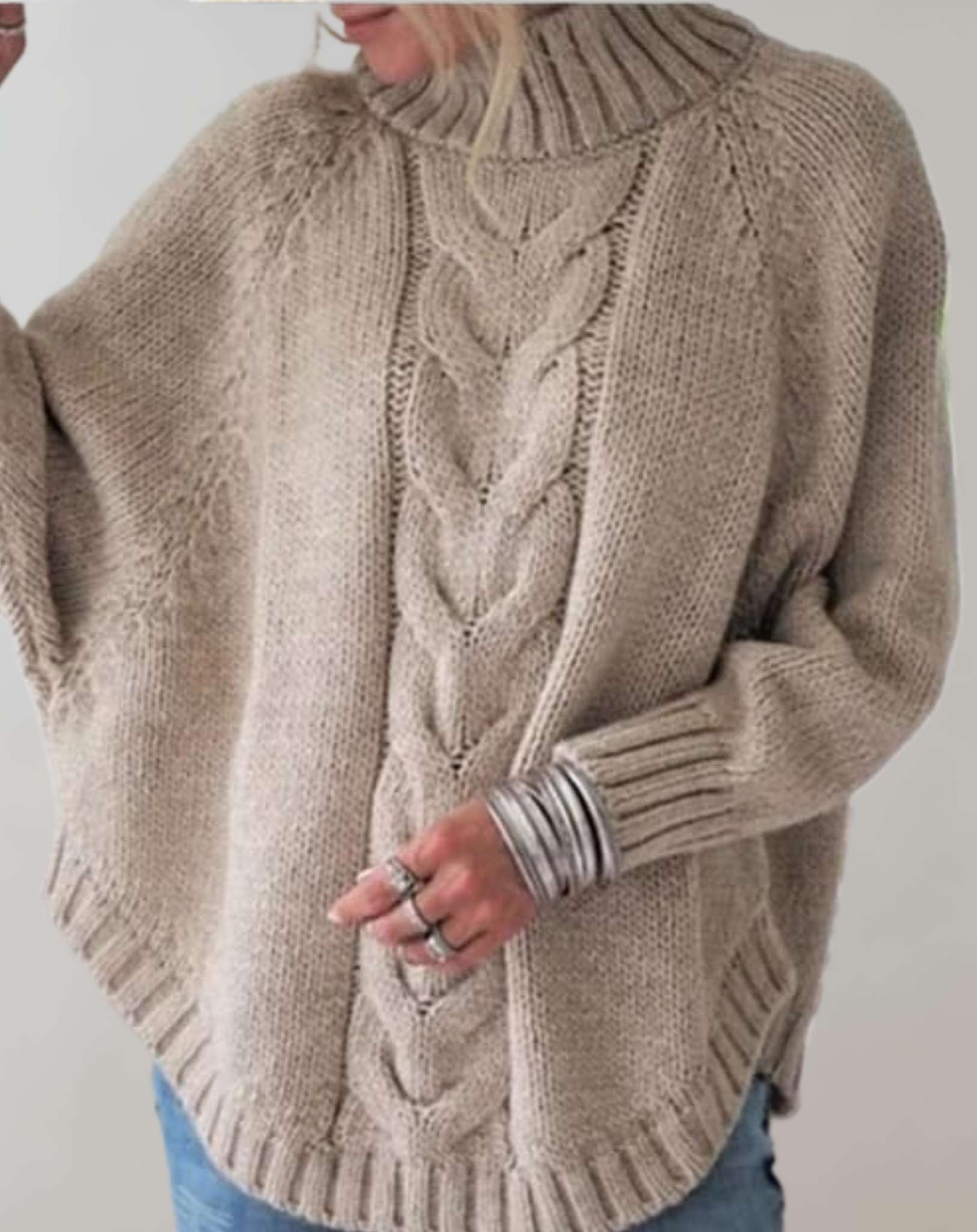 Asha -  Übergroßer Rollkragen Strickpullover Sweater