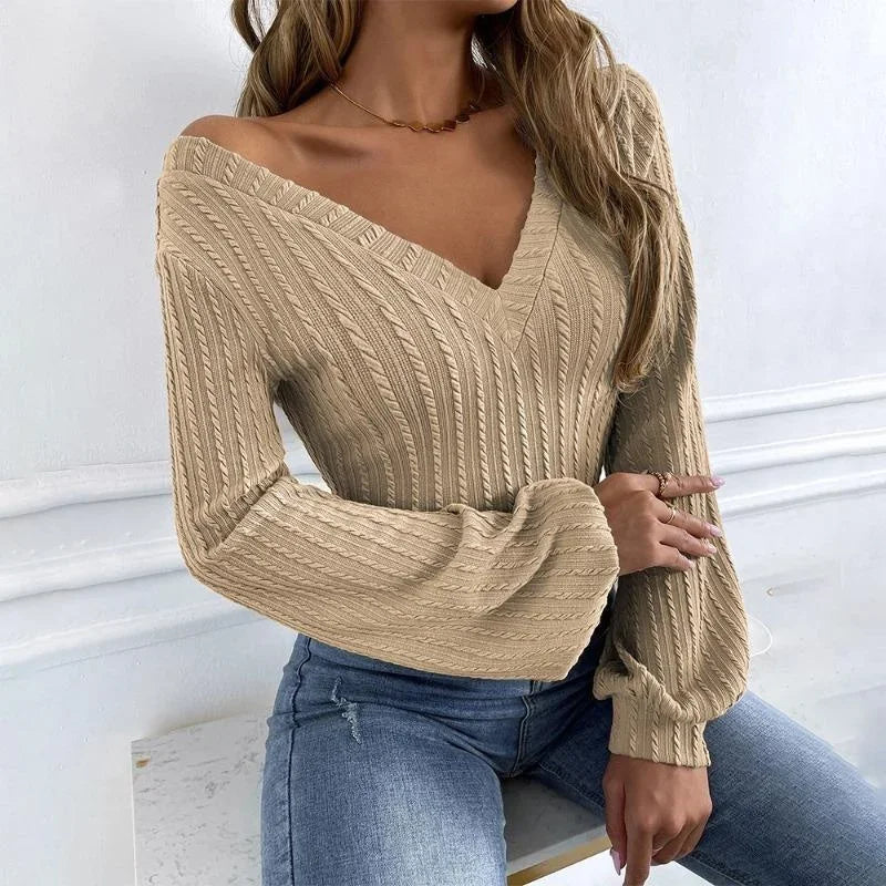 Bernice - Lässiger Herbst Khaki Langer Gedrehter Strickpullover für Damen