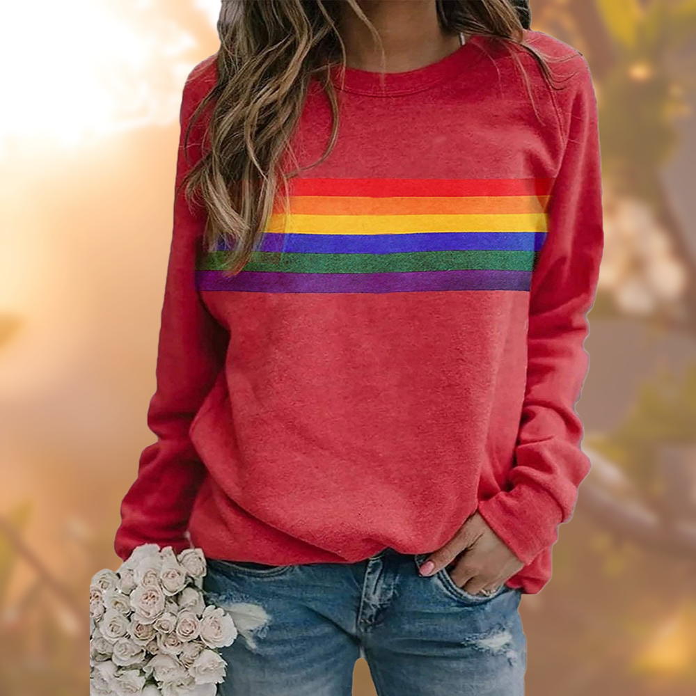 Damen Pullover mit Regenbogen-Print – Bequemer und stylischer Sweater im Retro-Look