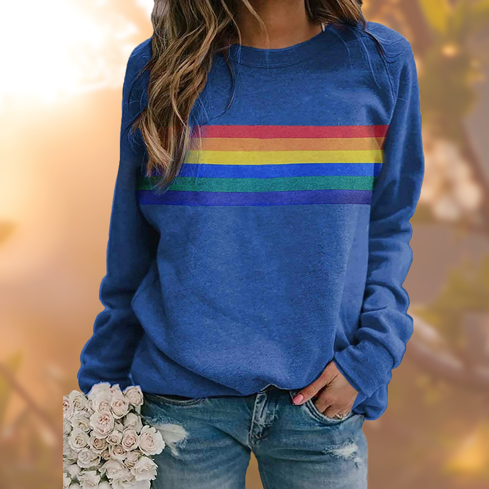 Damen Pullover mit Regenbogen-Print – Bequemer und stylischer Sweater im Retro-Look