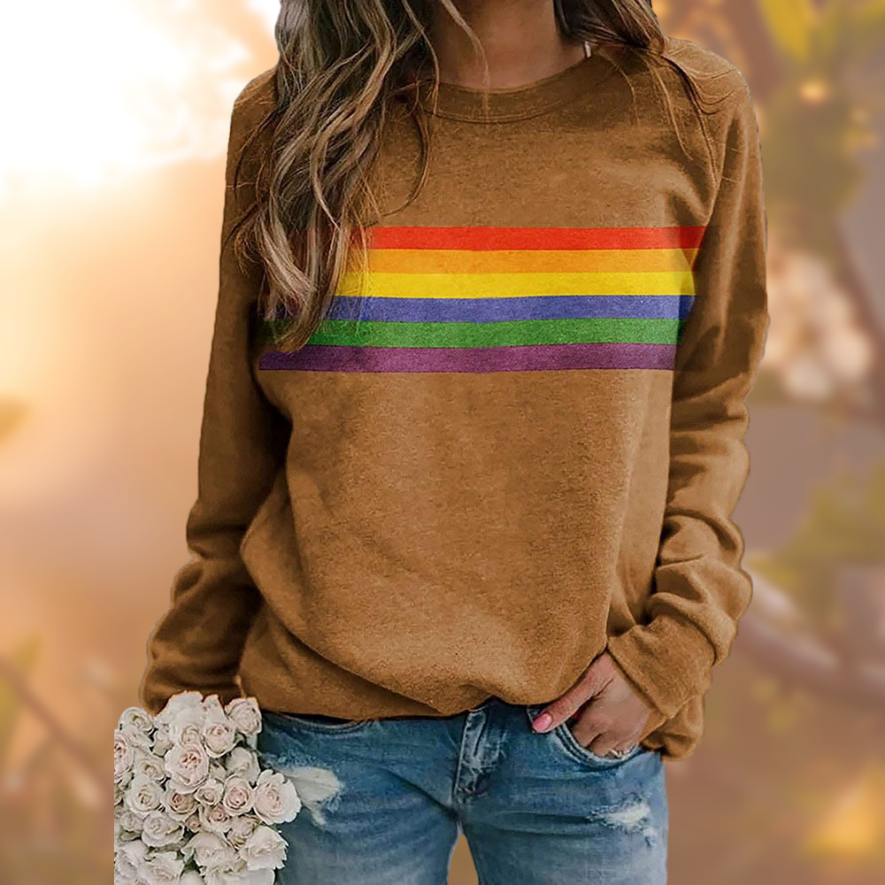 Damen Pullover mit Regenbogen-Print – Bequemer und stylischer Sweater im Retro-Look