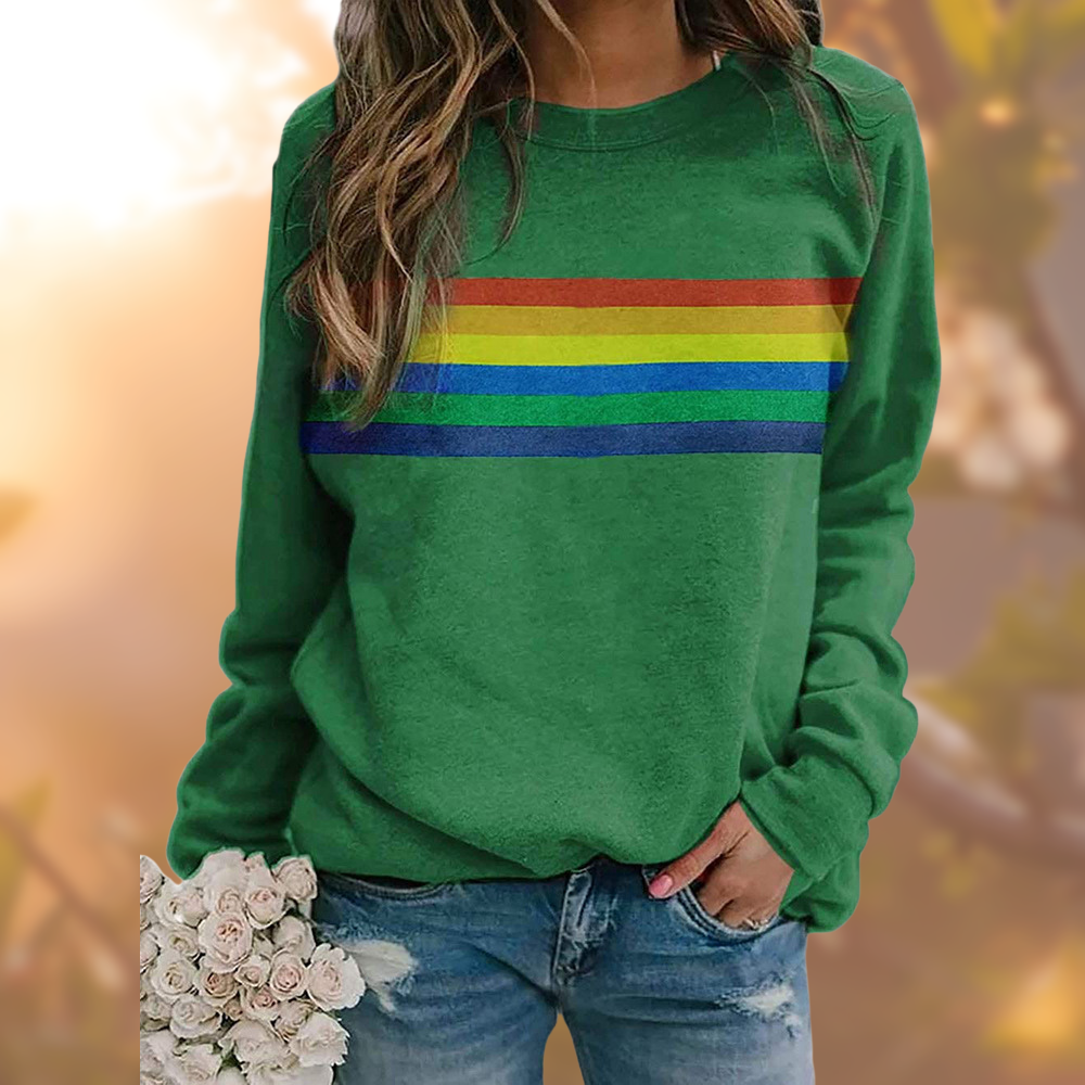 Damen Pullover mit Regenbogen-Print – Bequemer und stylischer Sweater im Retro-Look