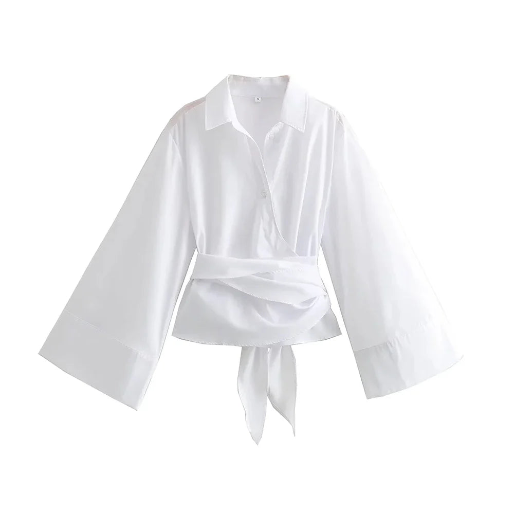 Charissa - Langärmelige Kimono-Bluse - Breiter Fliegengürtel