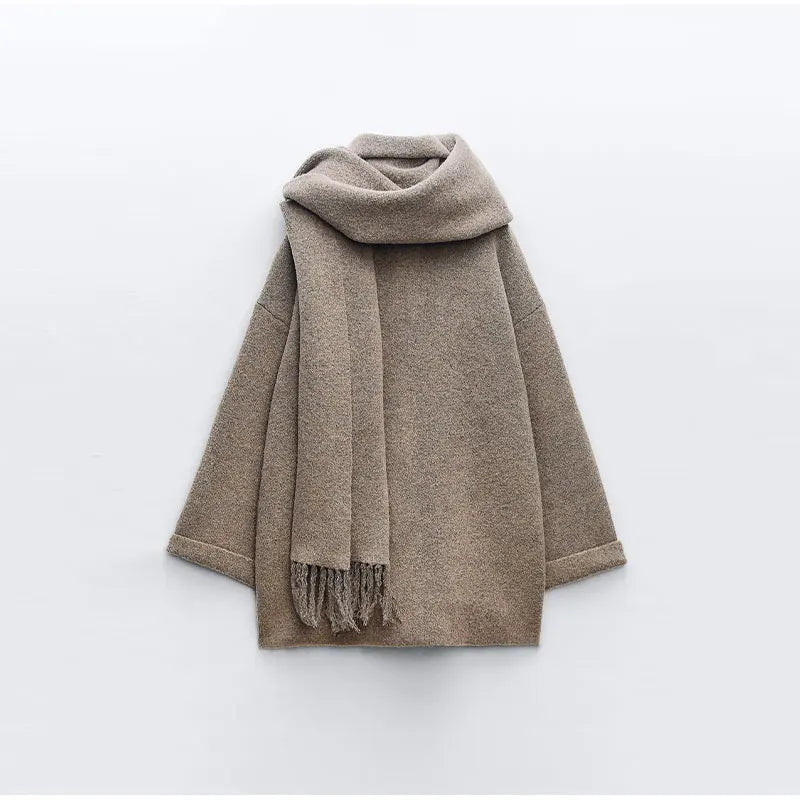 Keyla - Schicker Winter Khaki-Mantel mit Schal für Damen