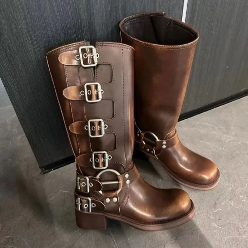 Hailey - Steampunk Schnallen Langstiefel