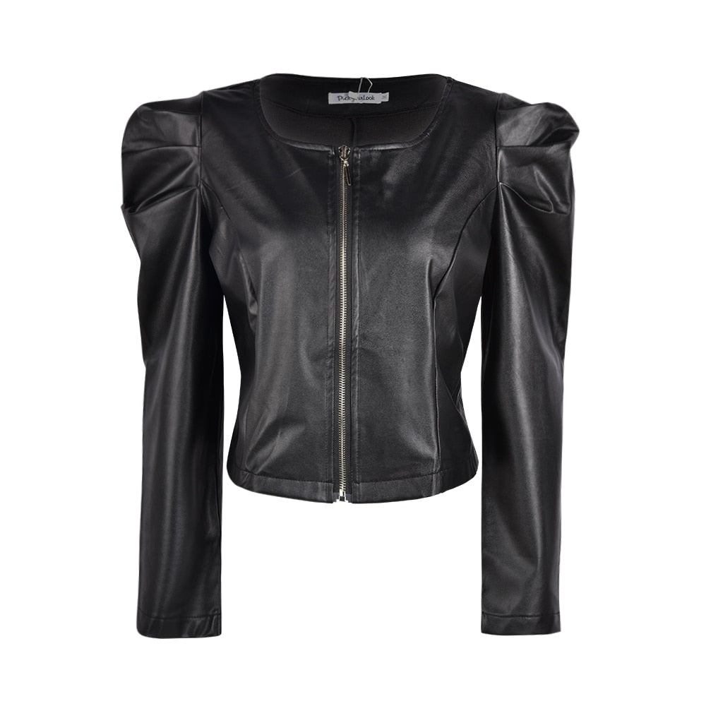 Sarah - Klassische Herbst Schwarze Kurze Lederjacke für Damen