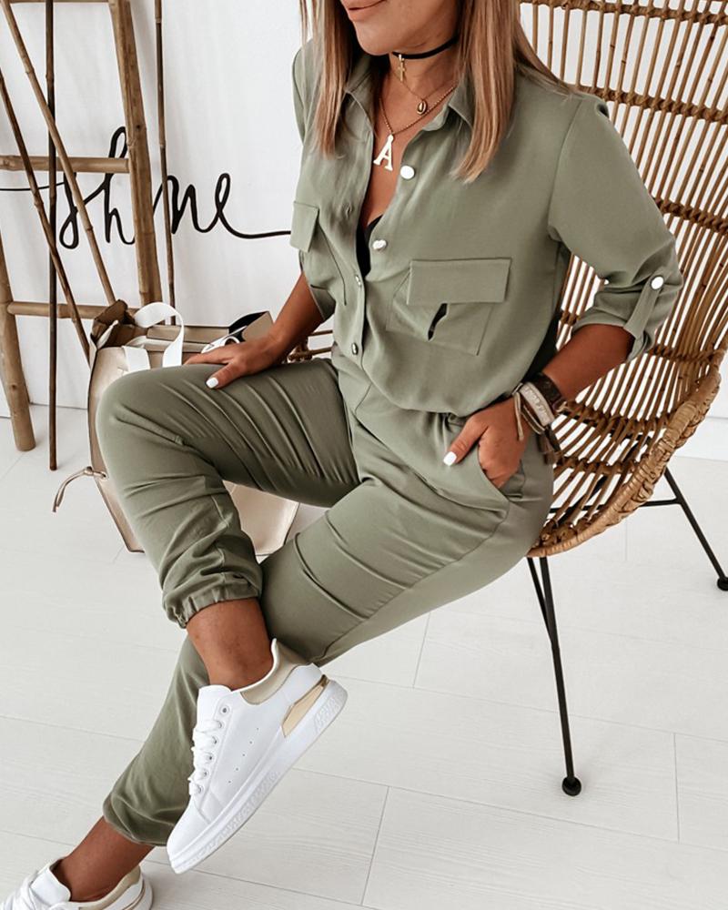 Ava - Eleganter Herbst Armeegrüner Jumpsuit mit Langen Ärmeln für Damen