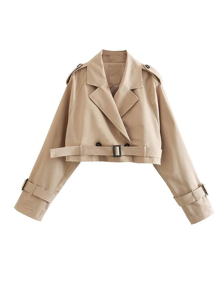 Cathy - Schicker Herbst Stilvolle Cropped Beige Trenchcoat für Damen