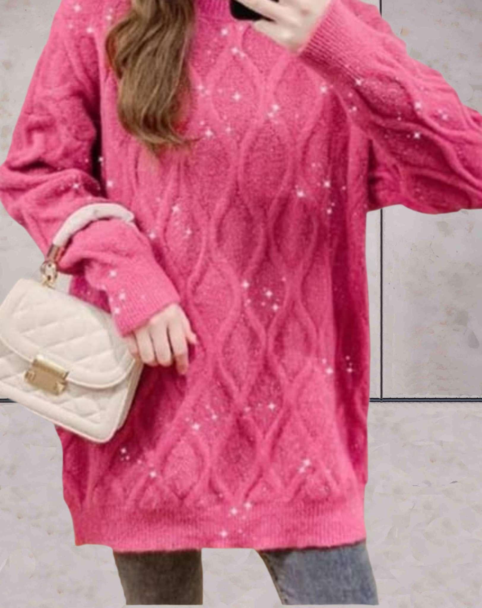 Amira - Schicker Winter Strickpullover mit Rundhalsausschnitt und Glitzer für Damen