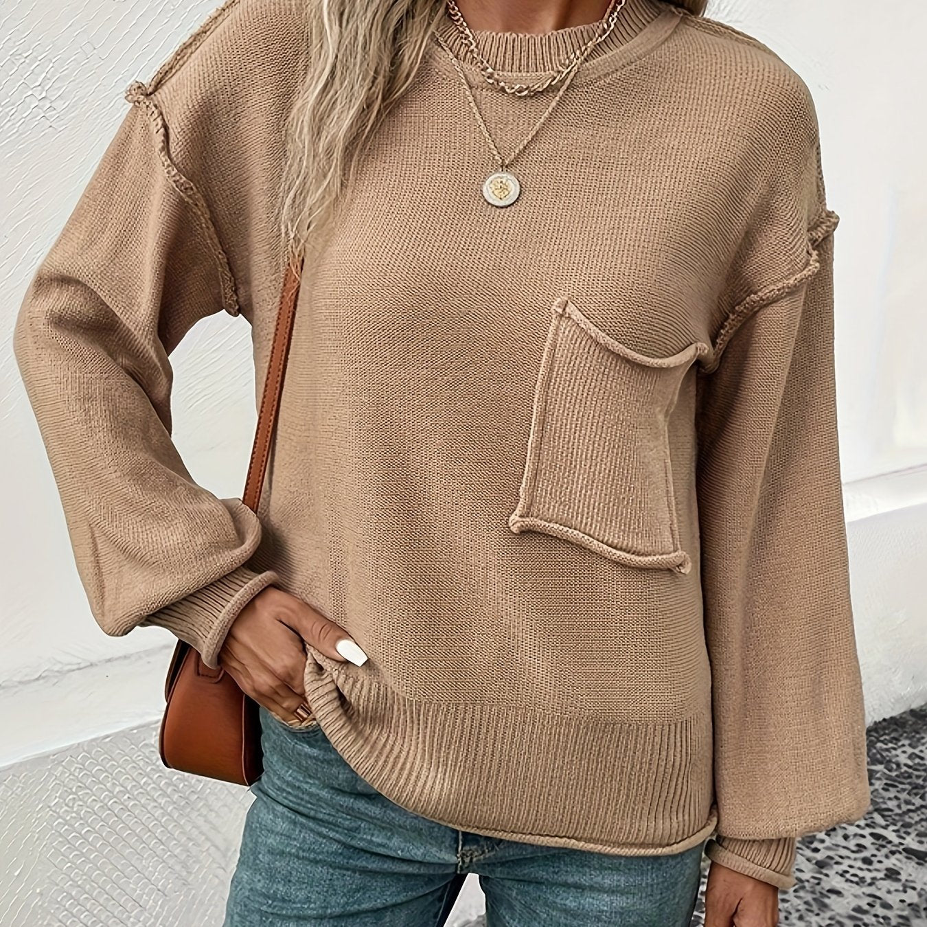 Everlee - Stilvoller und Lässiger Herbst Top-Stitching Langarmtaschenpullover für Damen