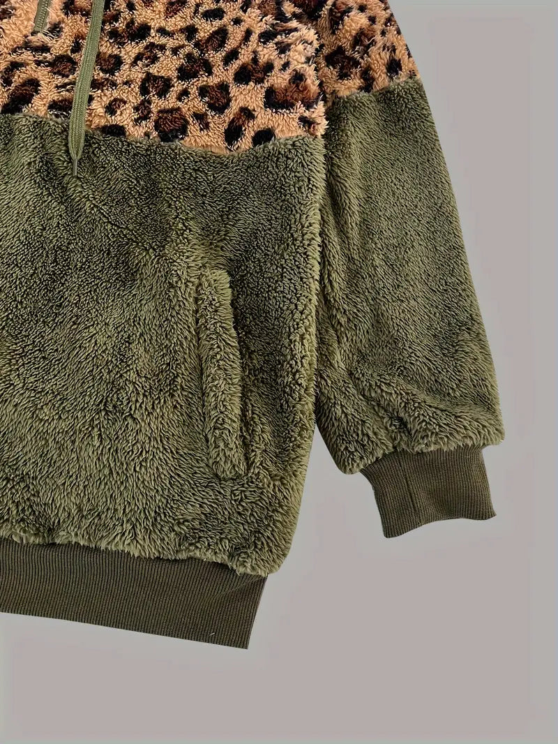 Gordane |Leopard Druck Farbe Block Hoodie Sweatshirt für Frauen