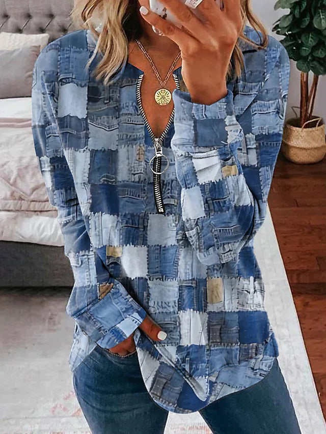 FallStil - Chambray Distressed Patchwork Top