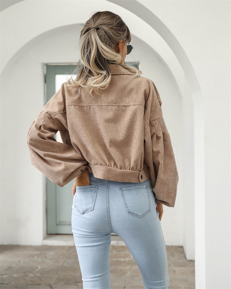 Tina - Lässige Herbst Beige Cordjacke für Damen