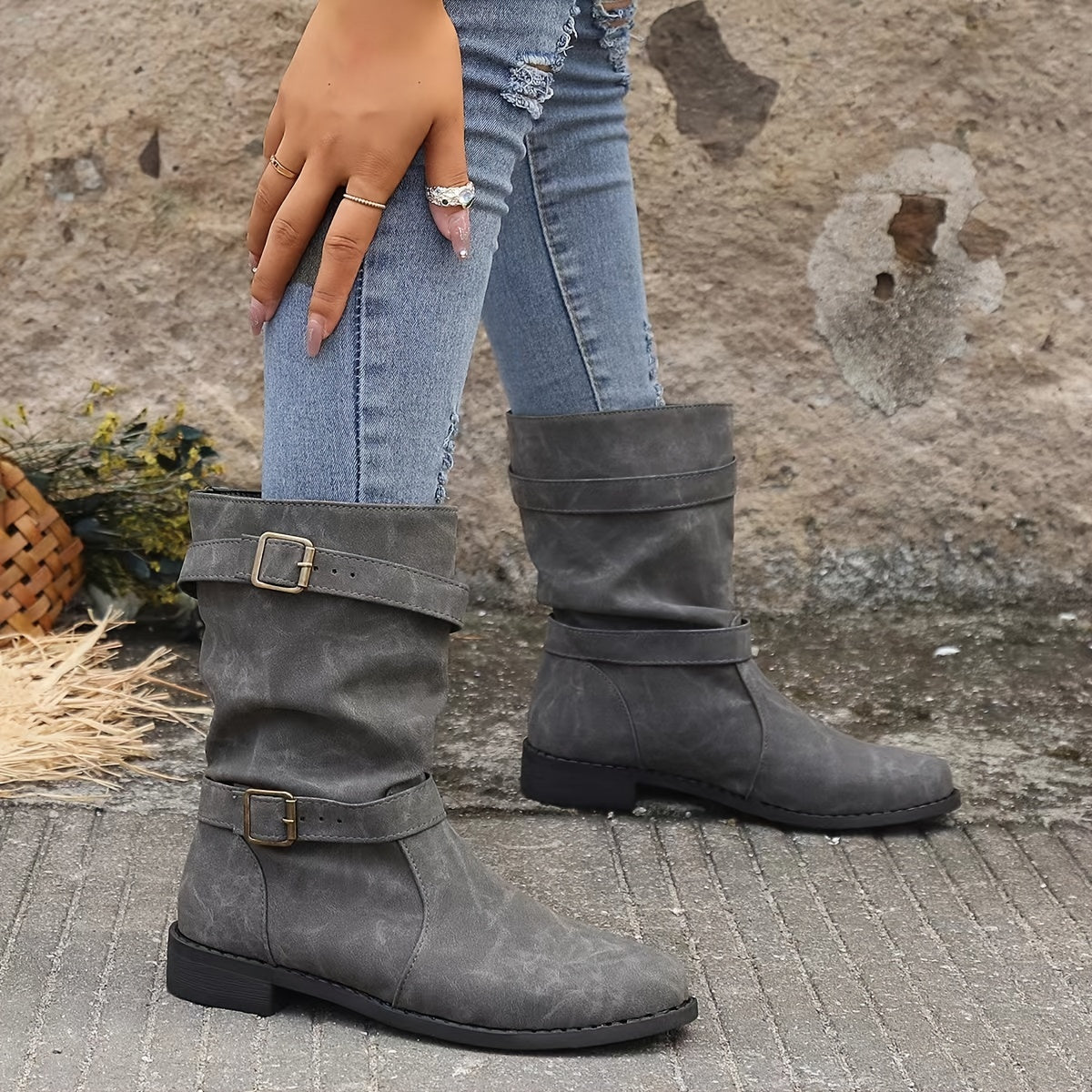 Julie - Lässige Herbst Vintage Slouchy Schnallen Stiefeletten für Damen